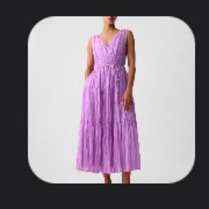 Elegant pleated tiered Purple Sleeveless Dress